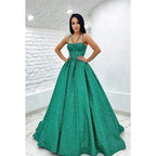 A-Line Straps Sequined Belt Sleeveless Prom Dress