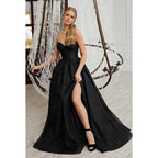 A-Line Straps Sequined Split Sleeveless Evening Dress