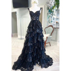 A-Line Straps Tulle Appliques Sequins Zipper-Up Sleeveless Prom Dress