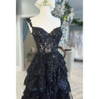 A-Line Straps Tulle Appliques Sequins Zipper-Up Sleeveless Prom Dress