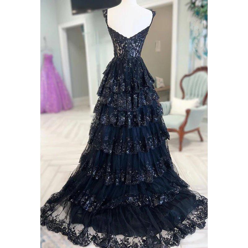 A-Line Straps Tulle Appliques Sequins Zipper-Up Sleeveless Prom Dress