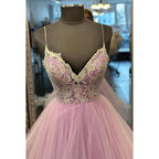 A-Line Straps Tulle Appliques Sleeveless Prom Dress