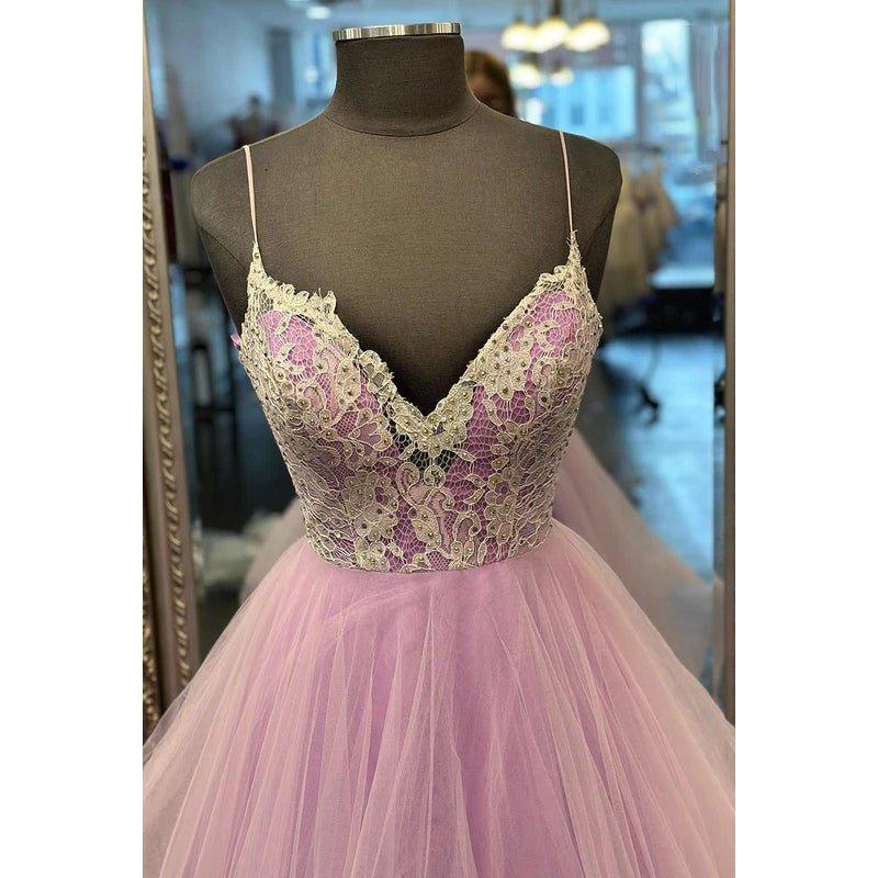 A-Line Straps Tulle Appliques Sleeveless Prom Dress