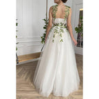 A-Line Straps Tulle Appliques Sleeveless Prom Evening Formal Dress