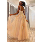 A-Line Straps Tulle Appliques Zipper-Up Sleeveless Prom Dress