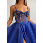 A-Line Straps Tulle Sequins Sleeveless Prom Dress