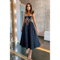 A Line Sweetheart Appliques Tea Length Black Prom Formal Dress