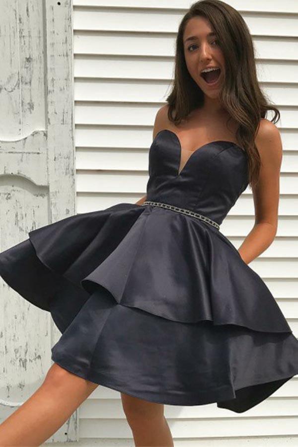 A-Line Sweetheart  Satin Homecoming Dress with Ruffles Beading