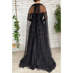 A-line Sweetheart Black Star Tulle Long Prom Dress Glitter