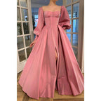 A-line Sweetheart Chic Button High Split Long Sleeves Prom Dress Formal Evening Dress