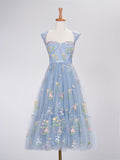 A Line Sweetheart Dusty Blue Long Prom Dress with Embroidery