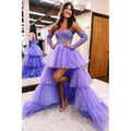 A Line Sweetheart High Low Homecoming Dress Lace Appliques Long Prom Dress