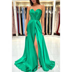 A Line Sweetheart High Split Pleats Long Prom Formal Dress