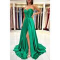 A Line Sweetheart High Split Pleats Long Prom Formal Dress