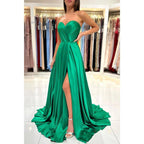 A Line Sweetheart High Split Pleats Long Prom Formal Dress