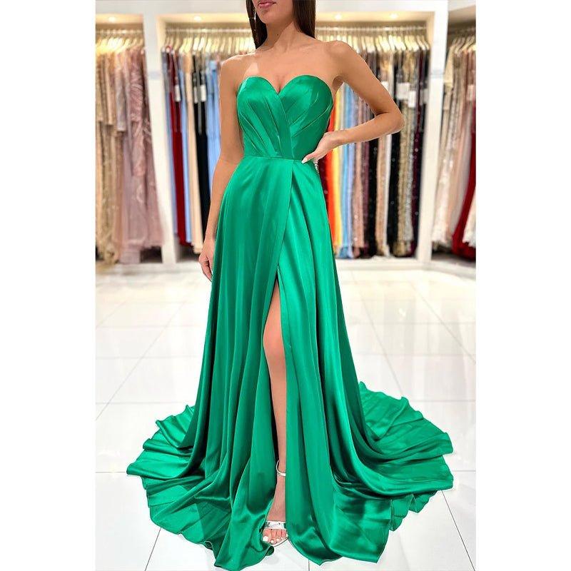 A Line Sweetheart High Split Pleats Long Prom Formal Dress