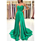 A Line Sweetheart High Split Pleats Long Prom Formal Dress