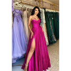 A Line Sweetheart High Split Sparkly Prom Party Dress with Slit