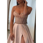 A-line Sweetheart Illusion Empire with Side Slit Party Prom Evening Dress