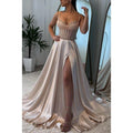 A-line Sweetheart Illusion Empire with Side Slit Party Prom Evening Dress