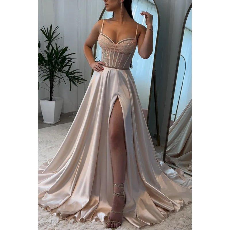 A-line Sweetheart Illusion Empire with Side Slit Party Prom Evening Dress