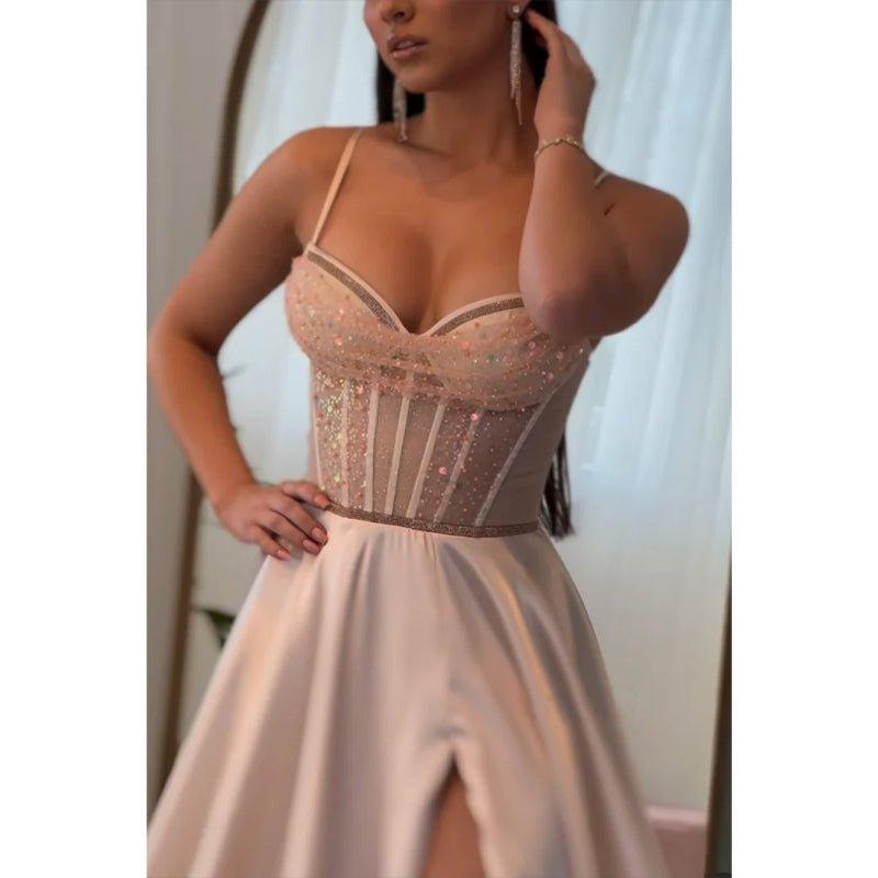 A-line Sweetheart Illusion Empire with Side Slit Party Prom Evening Dress