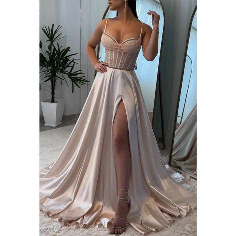 A-line Sweetheart Illusion Empire with Side Slit Party Prom Evening Dress