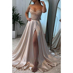 A-line Sweetheart Illusion Empire with Side Slit Party Prom Evening Dress