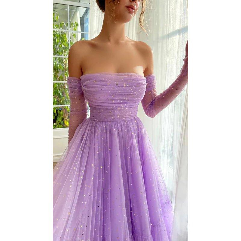 A Line Sweetheart Pleats Long Sleeves Vintage Prom Dress