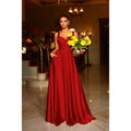 A Line Sweetheart Satin Pleated Long Prom Formal Dress with Pockets