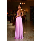 A Line Sweetheart Satin Pleated Long Prom Formal Dress with Pockets