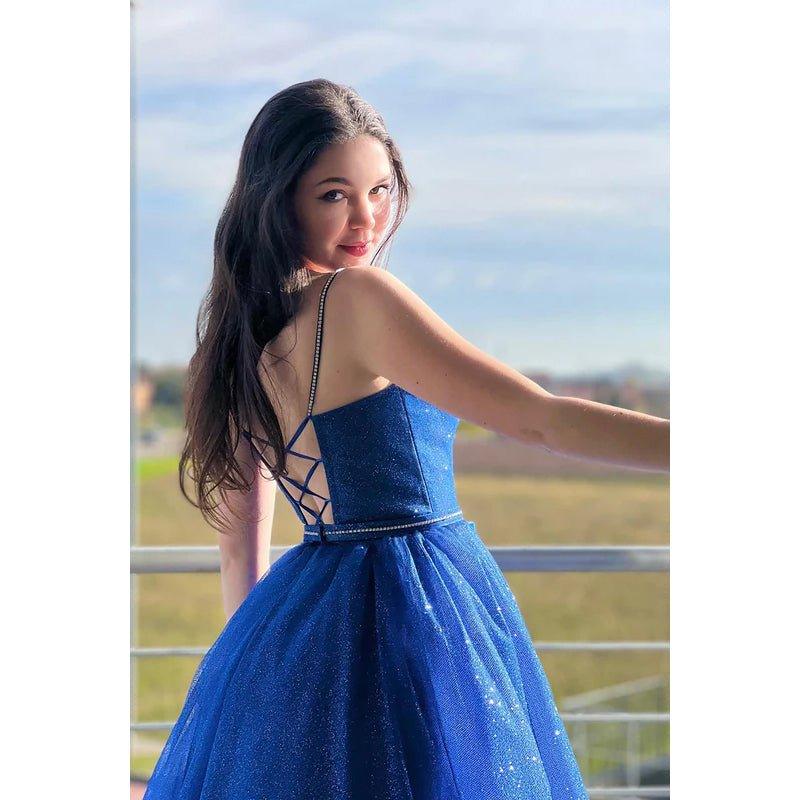 A-Line Sweetheart Sequined Belt Sleeveless Prom Evening Formal Dress