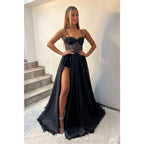 A-line Sweetheart Sequined Top Sparkly Prom Dress with Slit