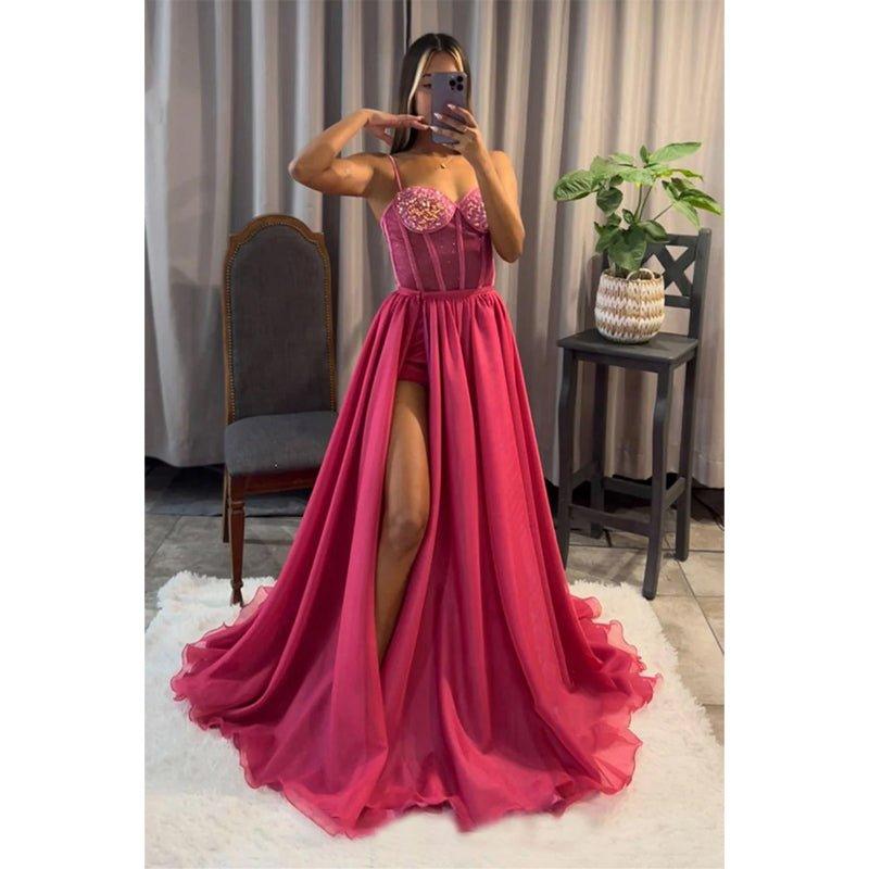A-line Sweetheart Sequined Top Sparkly Prom Dress with Slit
