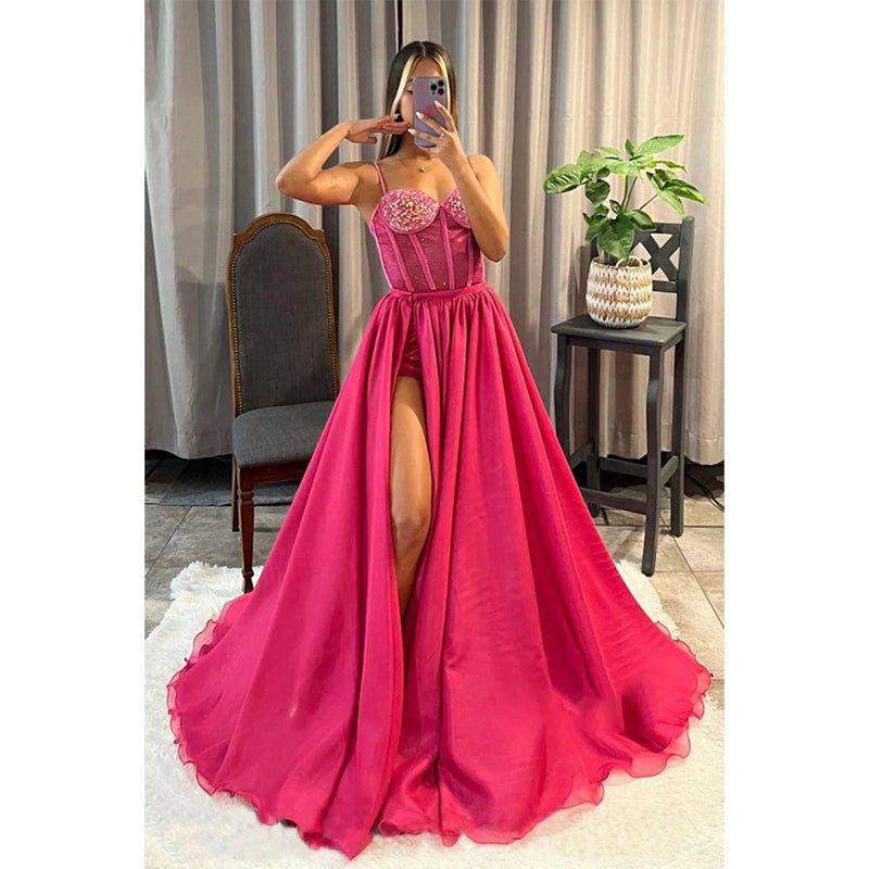 A-line Sweetheart Sequined Top Sparkly Prom Dress with Slit
