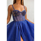 A Line Sweetheart Sequins Sparkly Long Prom Dress with Slit