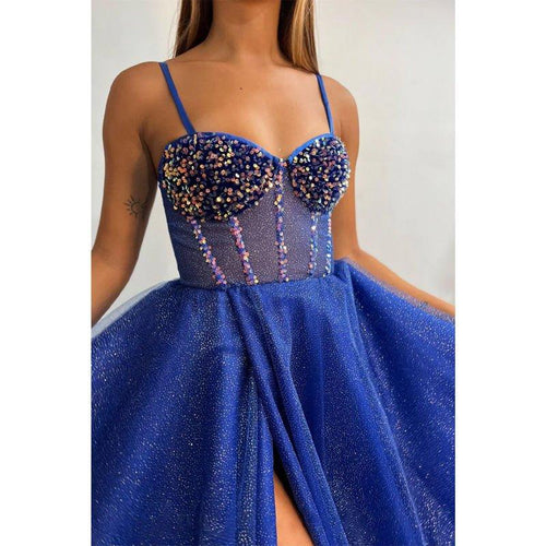 A Line Sweetheart Sequins Sparkly Long Prom Dress with Slit