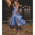 A Line Sweetheart Side Slit Tea Length Sparkly Prom Dress