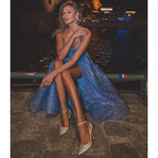 A Line Sweetheart Side Slit Tea Length Sparkly Prom Dress