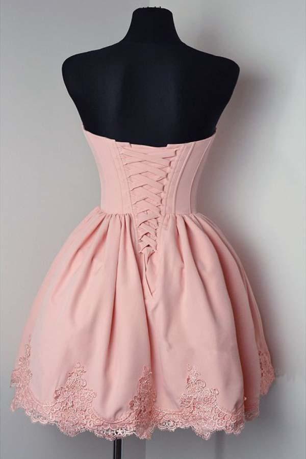 A-line Sweetheart Sleeveless Satin Homecoming Dresses With Lace Applique