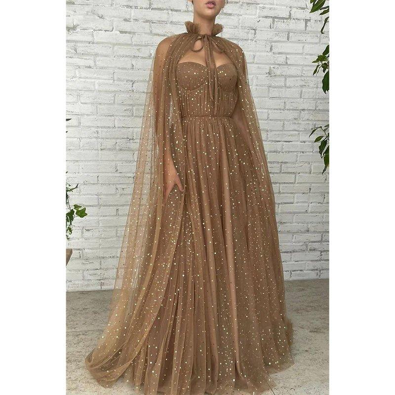 A-line Sweetheart Sparkly Tulle Long Prom Dress with Pockets