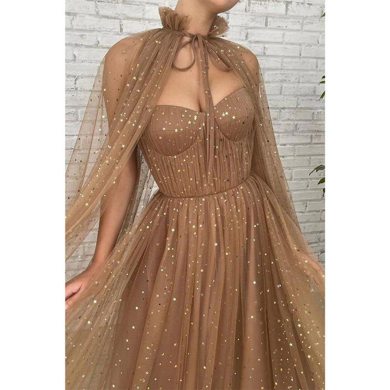 A-line Sweetheart Sparkly Tulle Long Prom Dress with Pockets