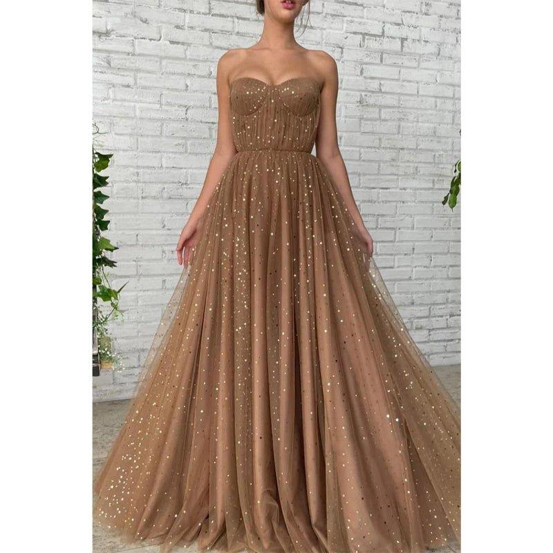 A-line Sweetheart Sparkly Tulle Long Prom Dress with Pockets
