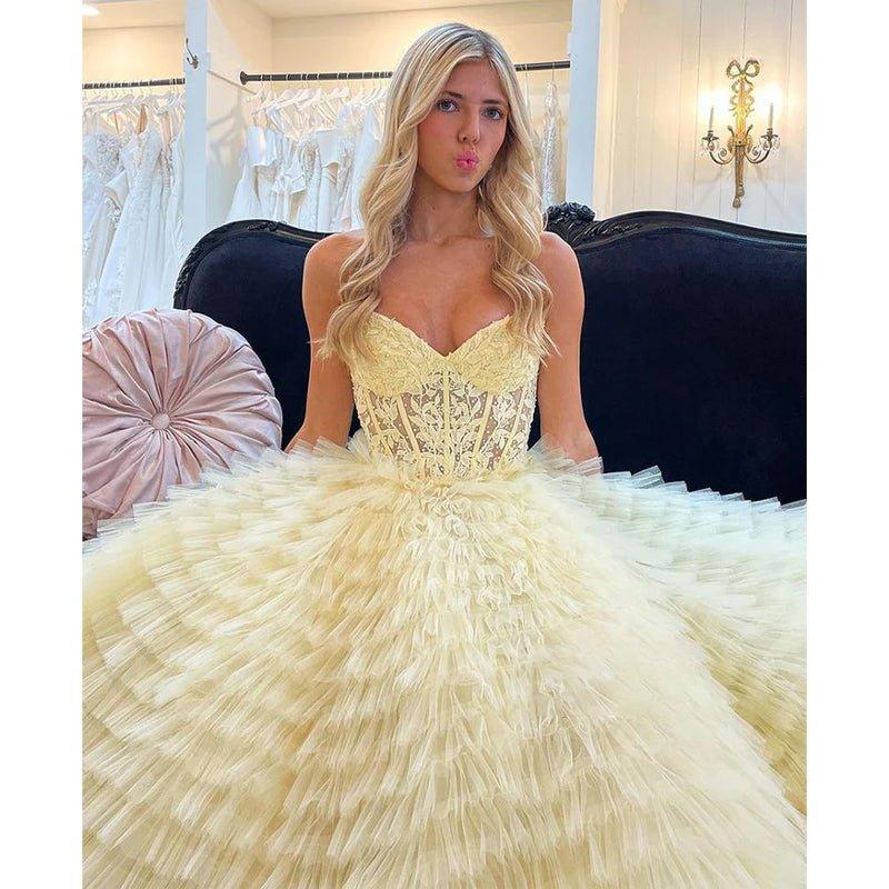 A-line Sweetheart Strapless Tulle Ball Gown Prom Dress Evening Party Gown