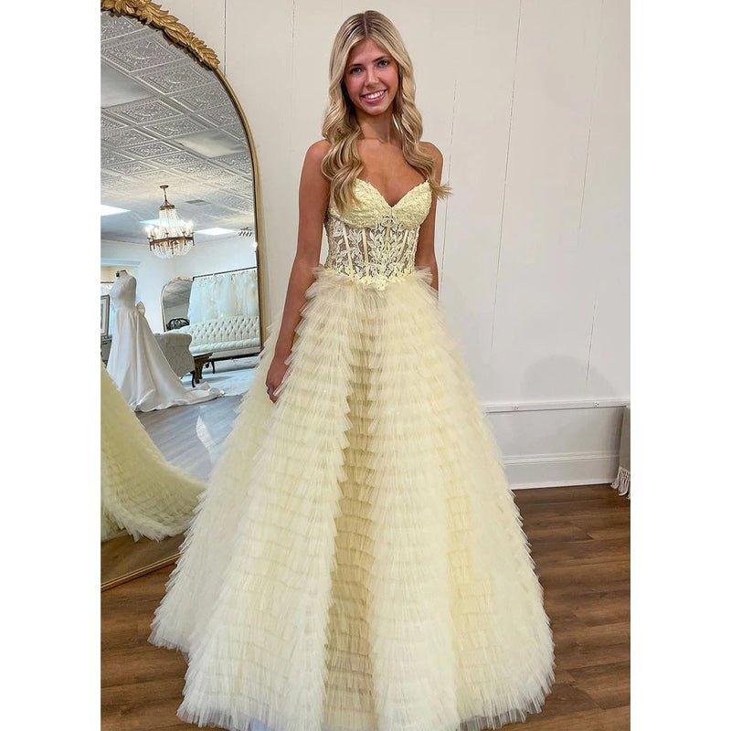A-line Sweetheart Strapless Tulle Ball Gown Prom Dress Evening Party Gown