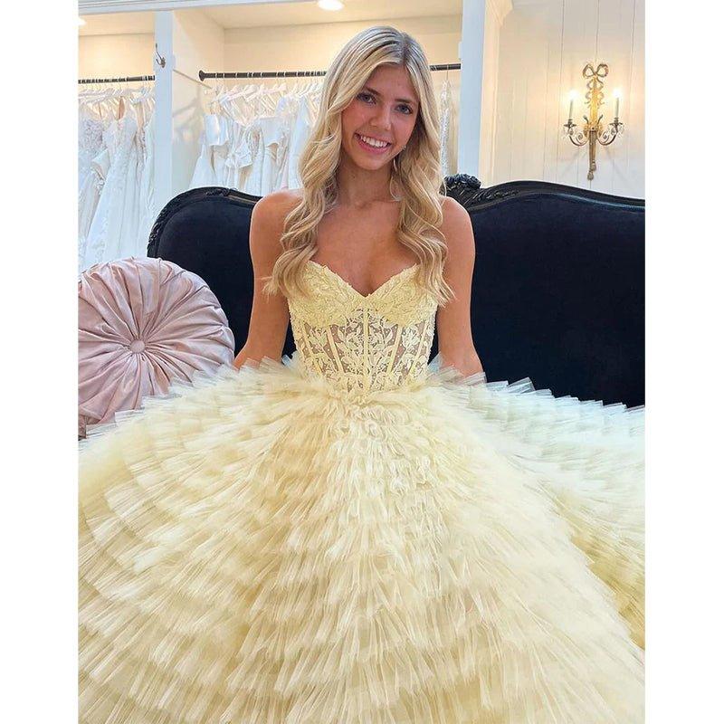 A-line Sweetheart Strapless Tulle Ball Gown Prom Dress Evening Party Gown