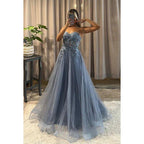 A-Line Sweetheart Tulle Appliques Sleeveless Prom Dress