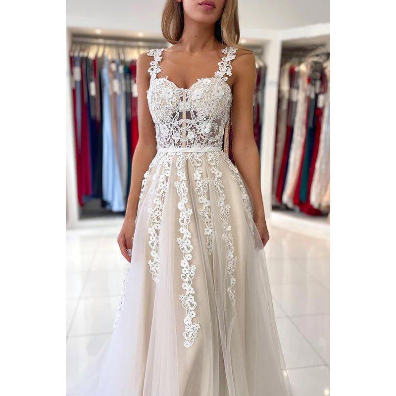 A-Line Sweetheart Tulle Appliques Sleeveless Prom Evening Formal Dress