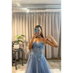 A-Line Sweetheart Tulle Appliques Sleeveless Prom Evening Formal Dress
