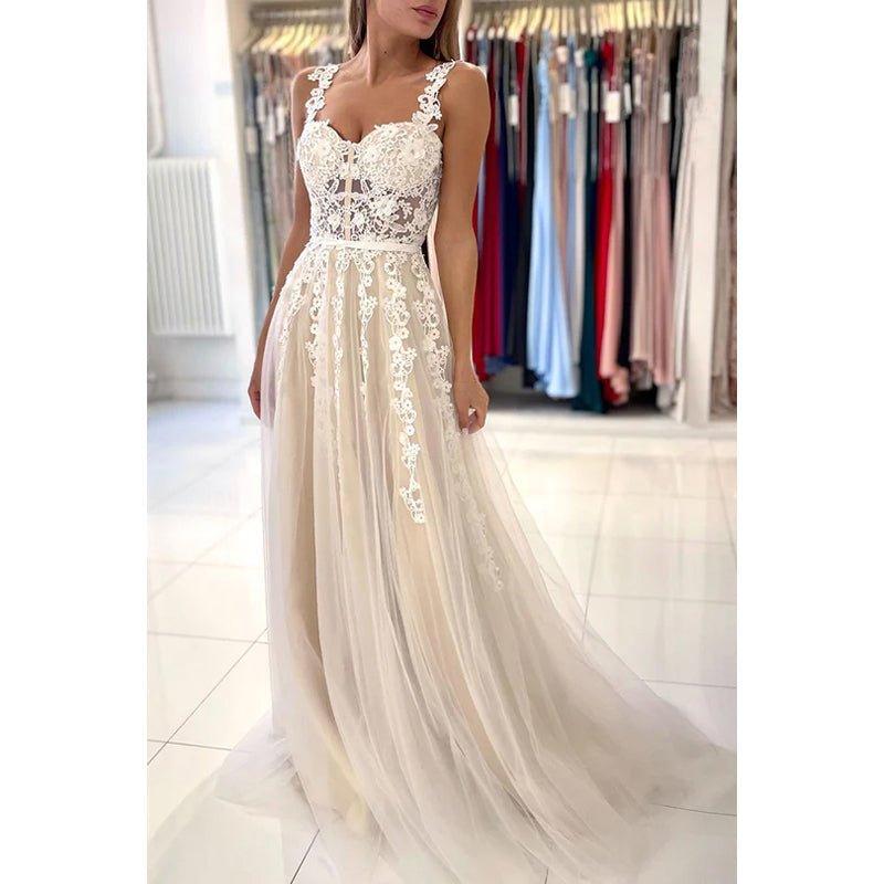A-Line Sweetheart Tulle Appliques Sleeveless Prom Evening Formal Dress